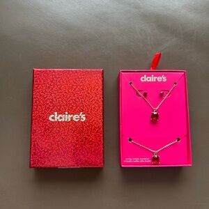 Gold Tone July Ruby Red Zircon Birthstone Jewelry Earring Necklace Set of 3!